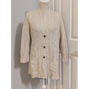 J Jill Cardigan Oatmeal Cable Knit Long Sleeve Button Front Cardigan Sweater PXL